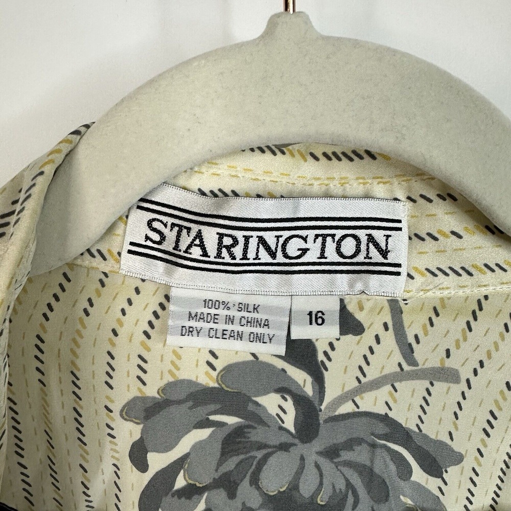 Vintage Starington 100% Silk Button Up Blouse Size 16 Floral Hippie 70s Luxury